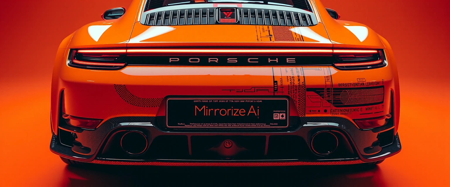 Extreme close-up macro photography of a heavily modified Porsche 911 rear section, dual artistic concept rendition, split-screen dual exposure technique, seamlessly blending photorealistic car details with stylized comic book illustration, Star Wars
