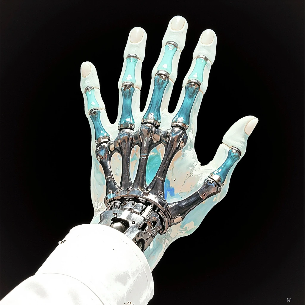 A hyper-detailed close-up photograph focuses entirely on a man’s hand resting in midair, framed tightly so that no other part of the body is visible. 