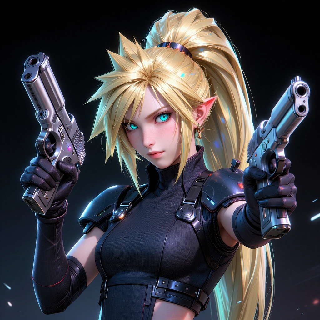 alexis sterling as ff7 remake gunslinger, tight portrait crop, long blonde hair in high ponytail wit…