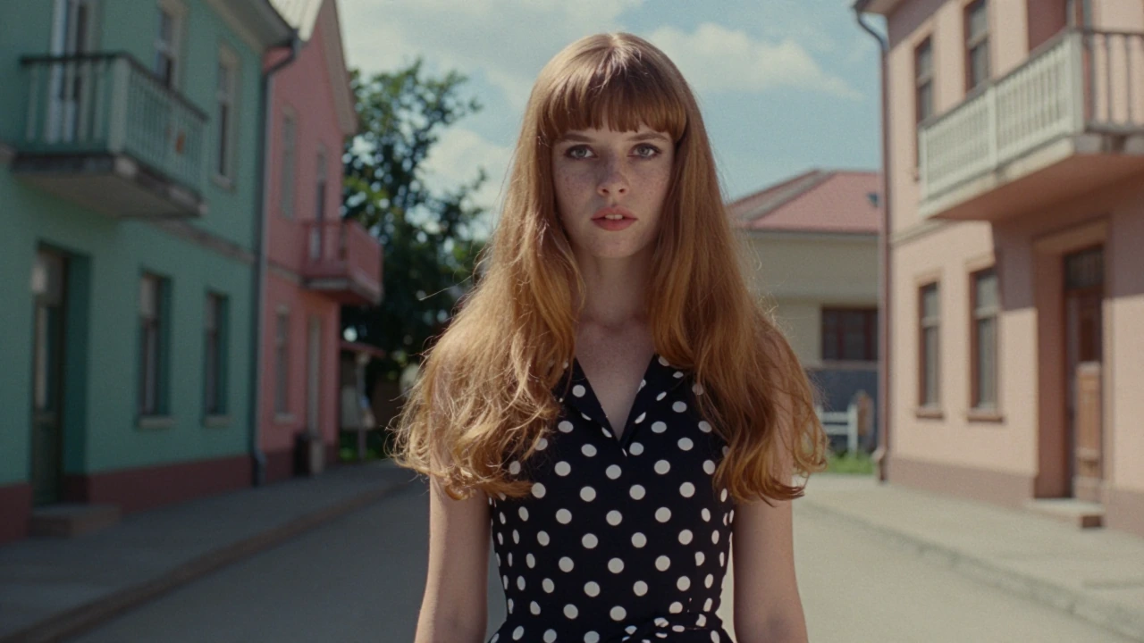 epiCPhoto, perfect photo, photorealistic, sharp focus, soft light, intricated details, highly detailed, 16k, shallow dof, raw photo, masterpiece, (american 19 yo girl posing:1.2), (ginger hair:1.3), (straight hair with bangs:1.2), (freckles), (1960s 