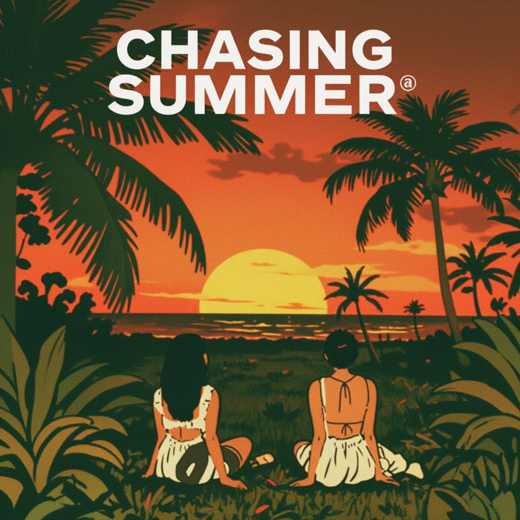 Chasing Summer, album cover art, bold colors, square composition, atmospheric