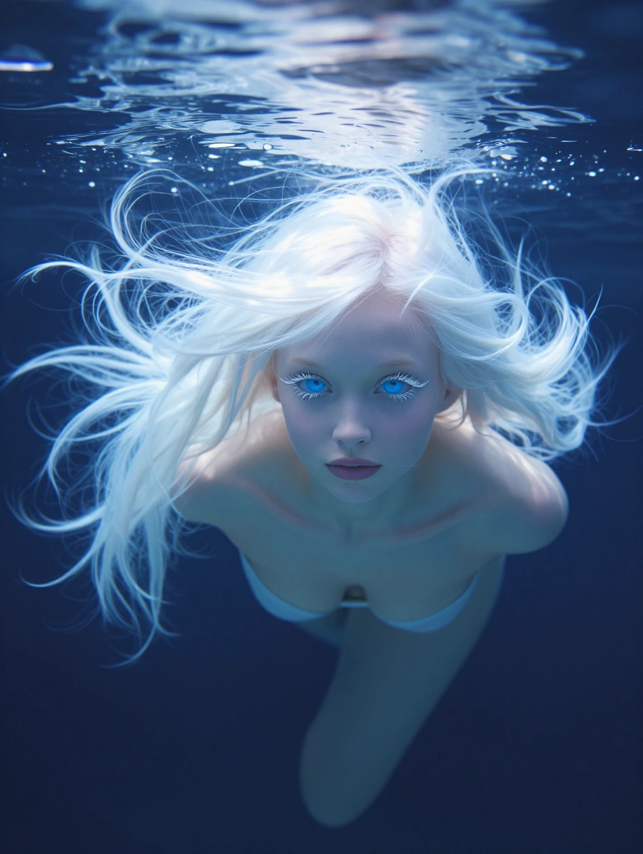 blue eye girl albino white hair white eyelashs