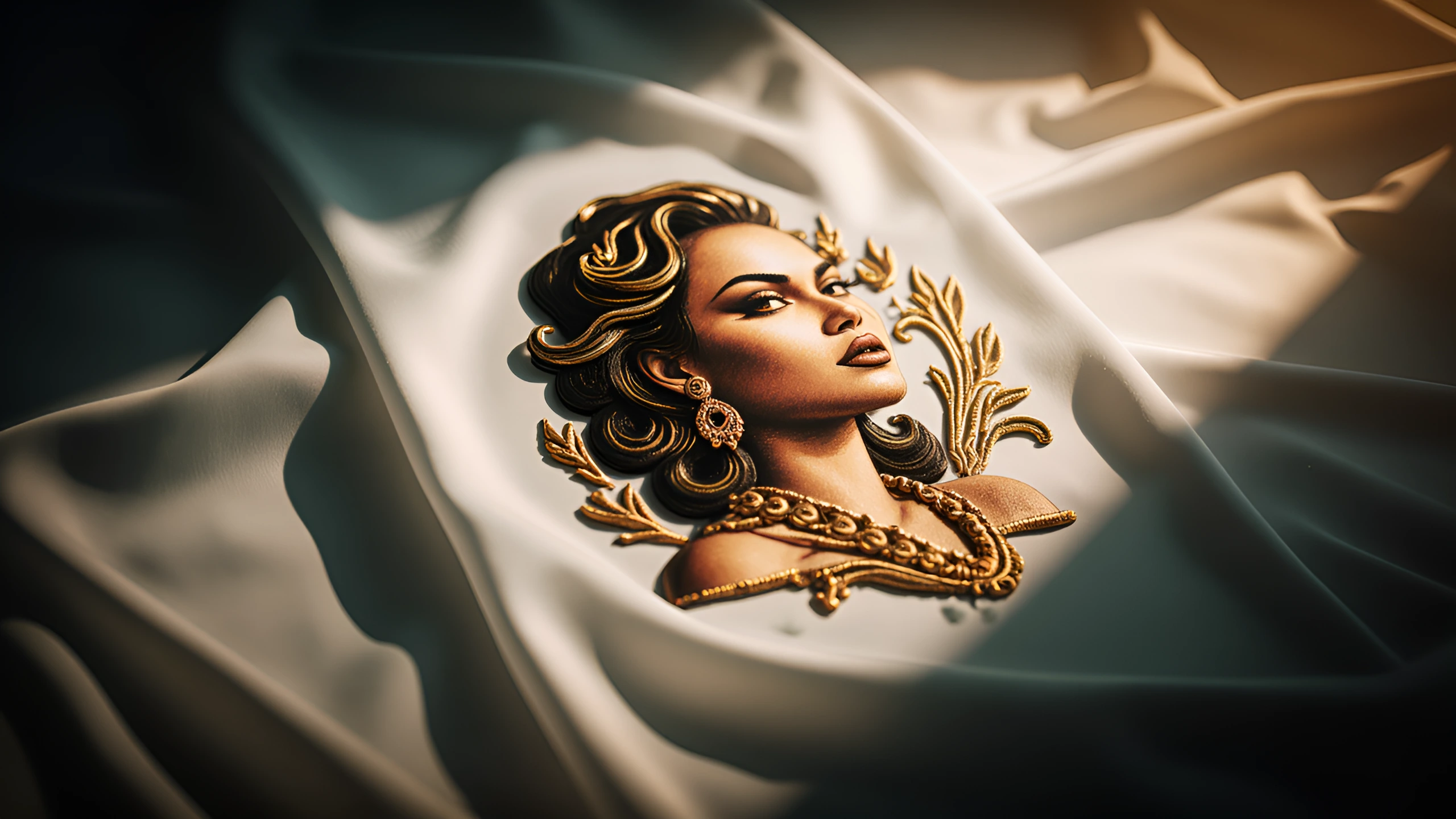 Can you create a logo embroidered upon a white silk cloth that would be appropriate as the secret symbol of a beautiful seductive woman to gift to her male admirers but also suitable for a man to have without causing attention?
