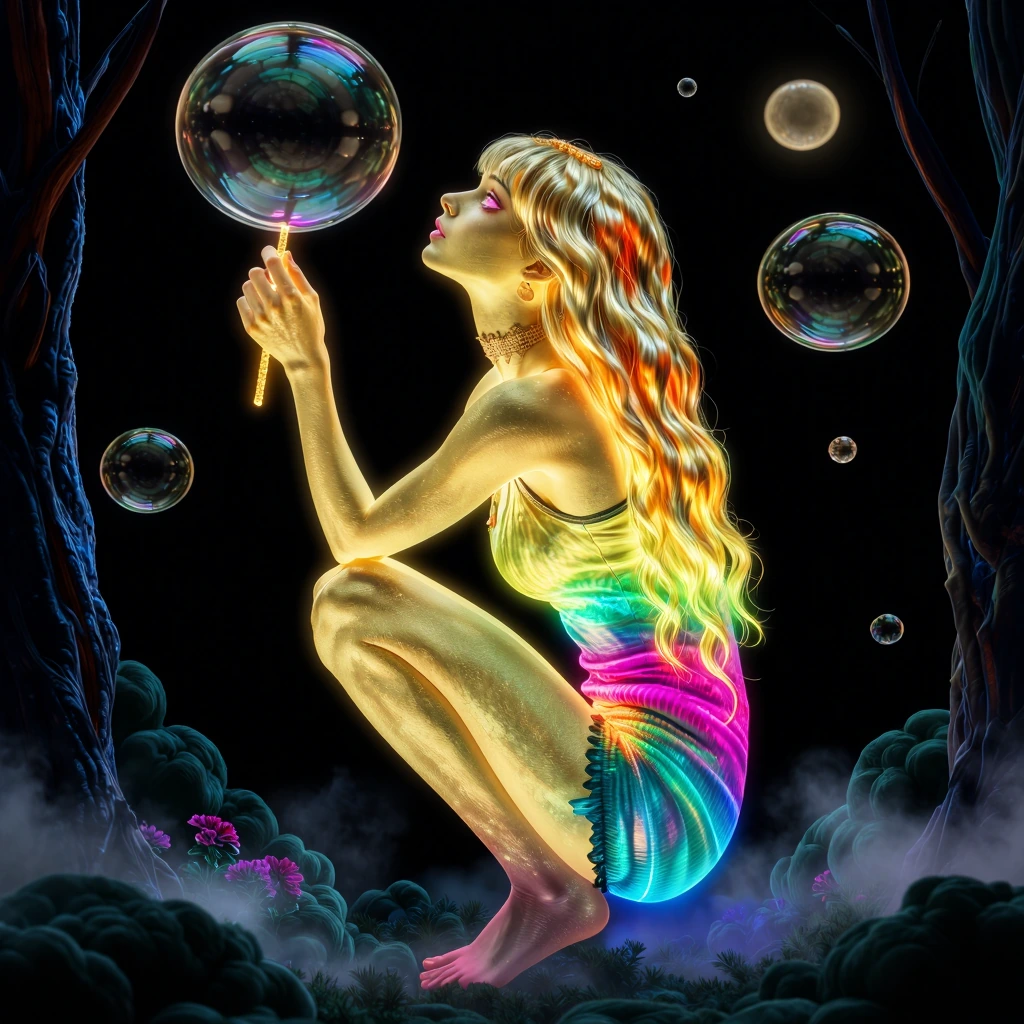 highquality, highres, beautiful, masterpiece, best quality, absurdres, very aesthetic, 8k, HDR, outline, sidefacing, seductive, gold, ethereal, myster