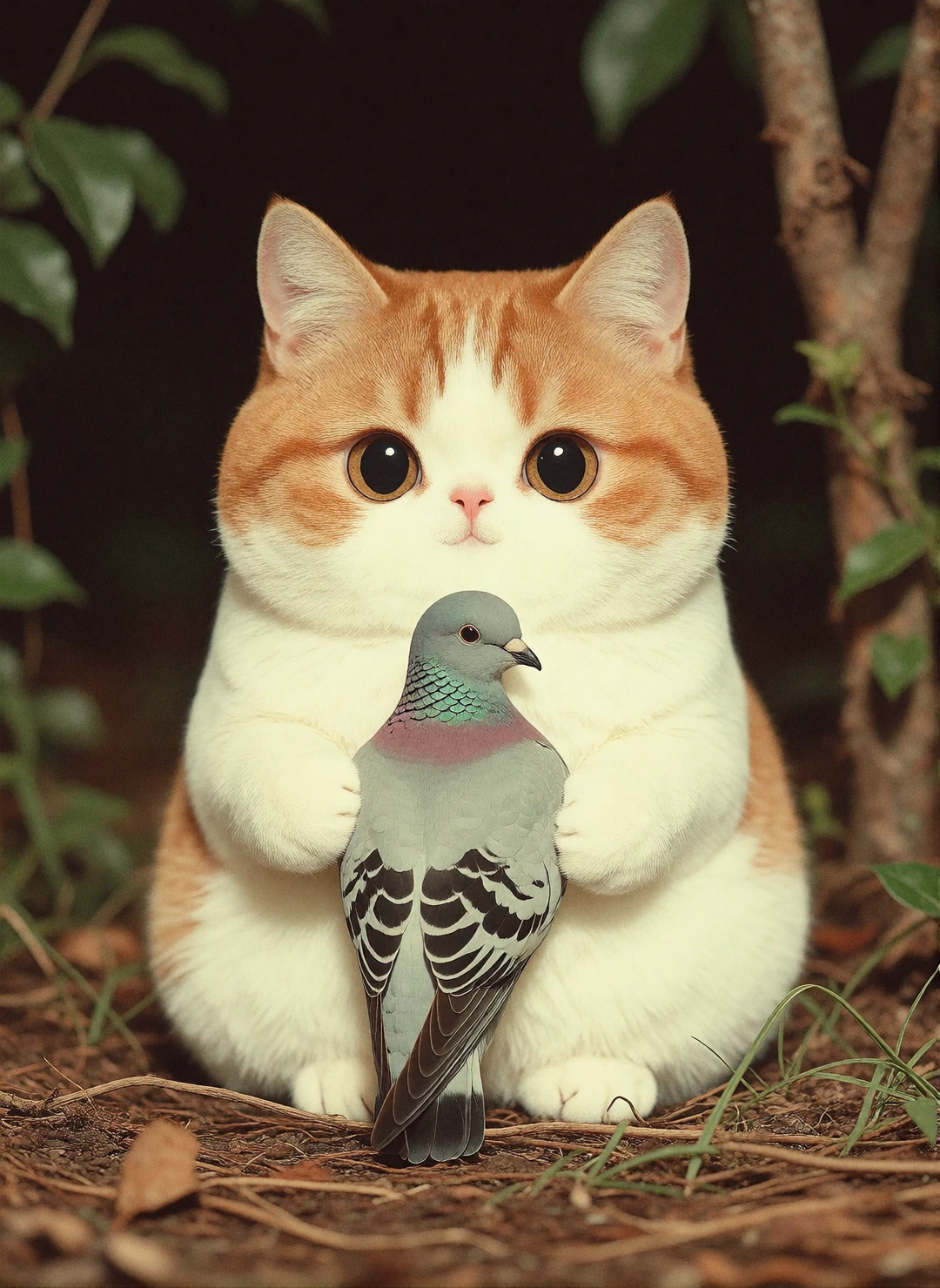 Cute art with a cat. the last passenger pigeon's last thought