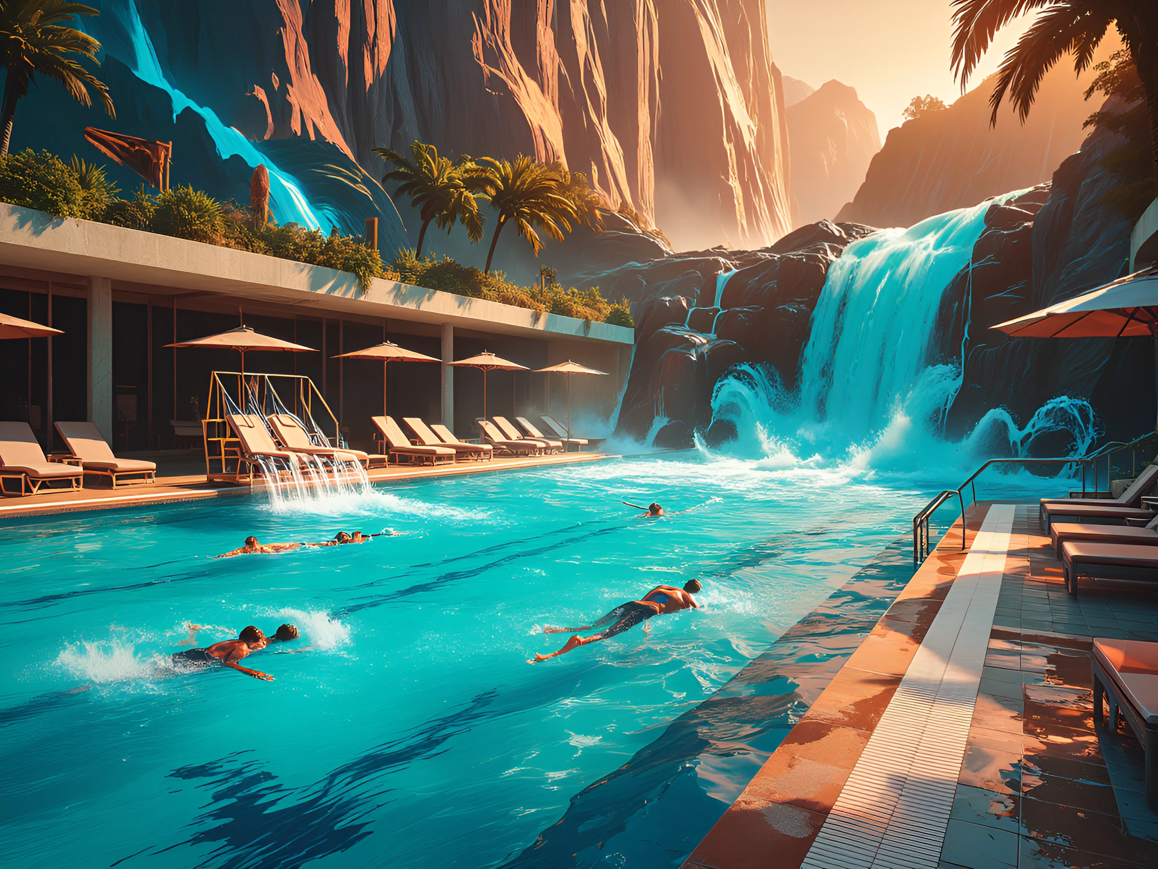 Make this look like a swimmingpool from hell in a cataclistic environment