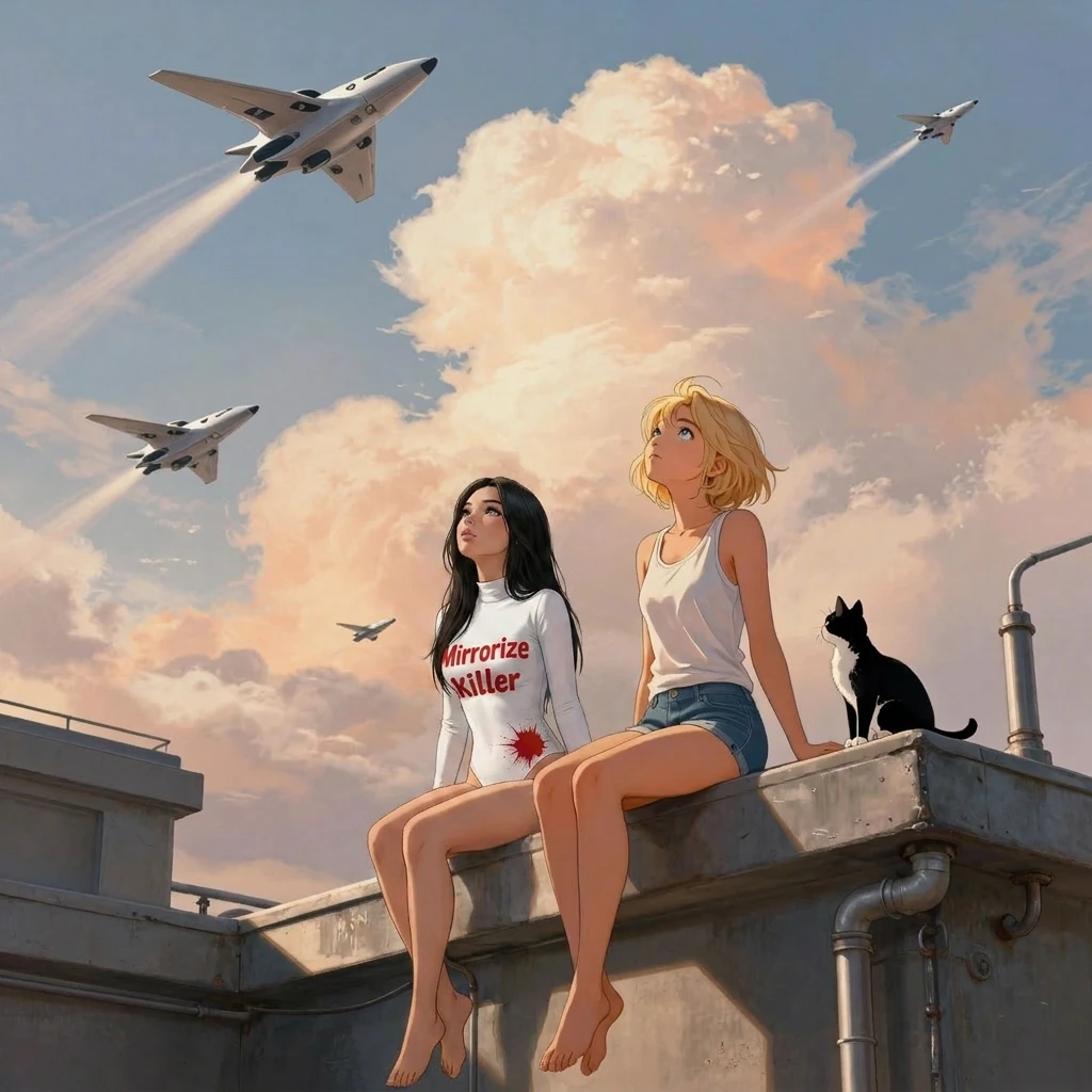show the girl in white also sitting on the ledge