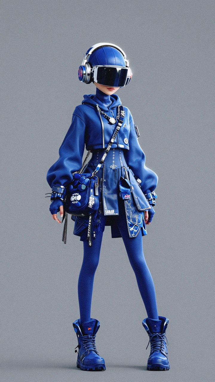 Masterpiece, original character, blue egamer girl, stylized illustration, original character, full body of a girl around 25 years old,