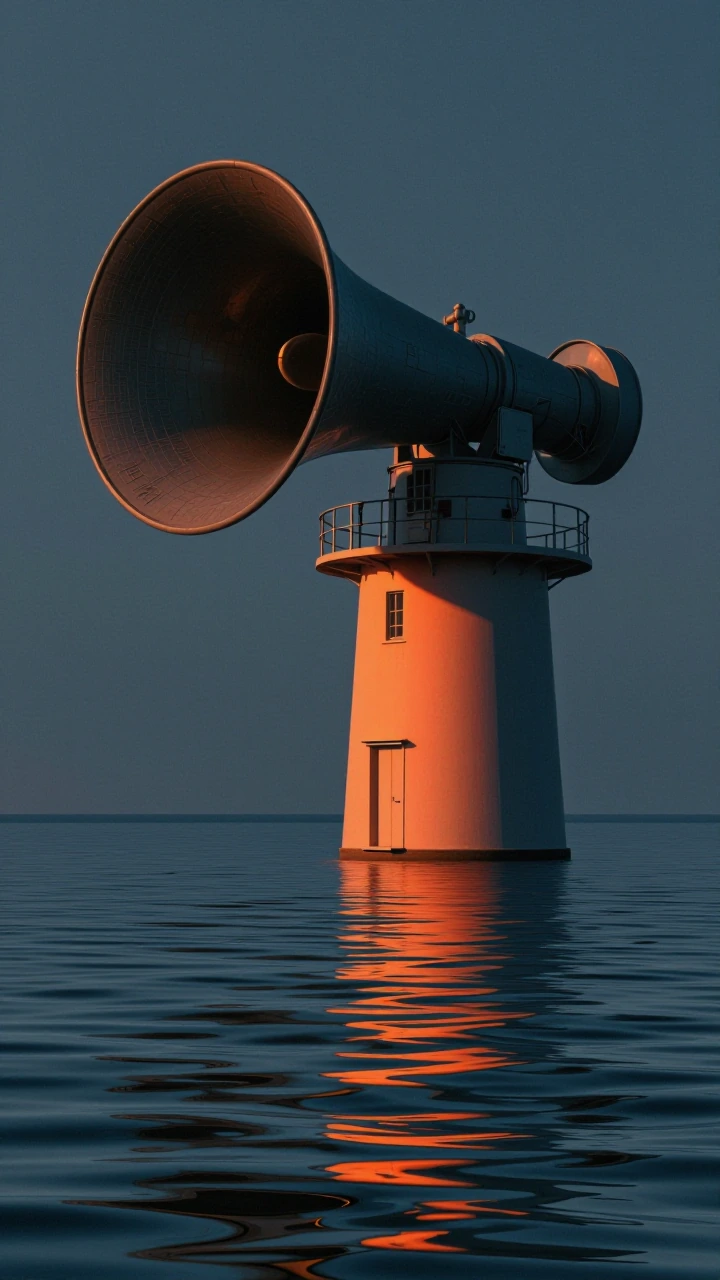 A lighthouse that has no light, but a huge siren horn producing ripples in the air