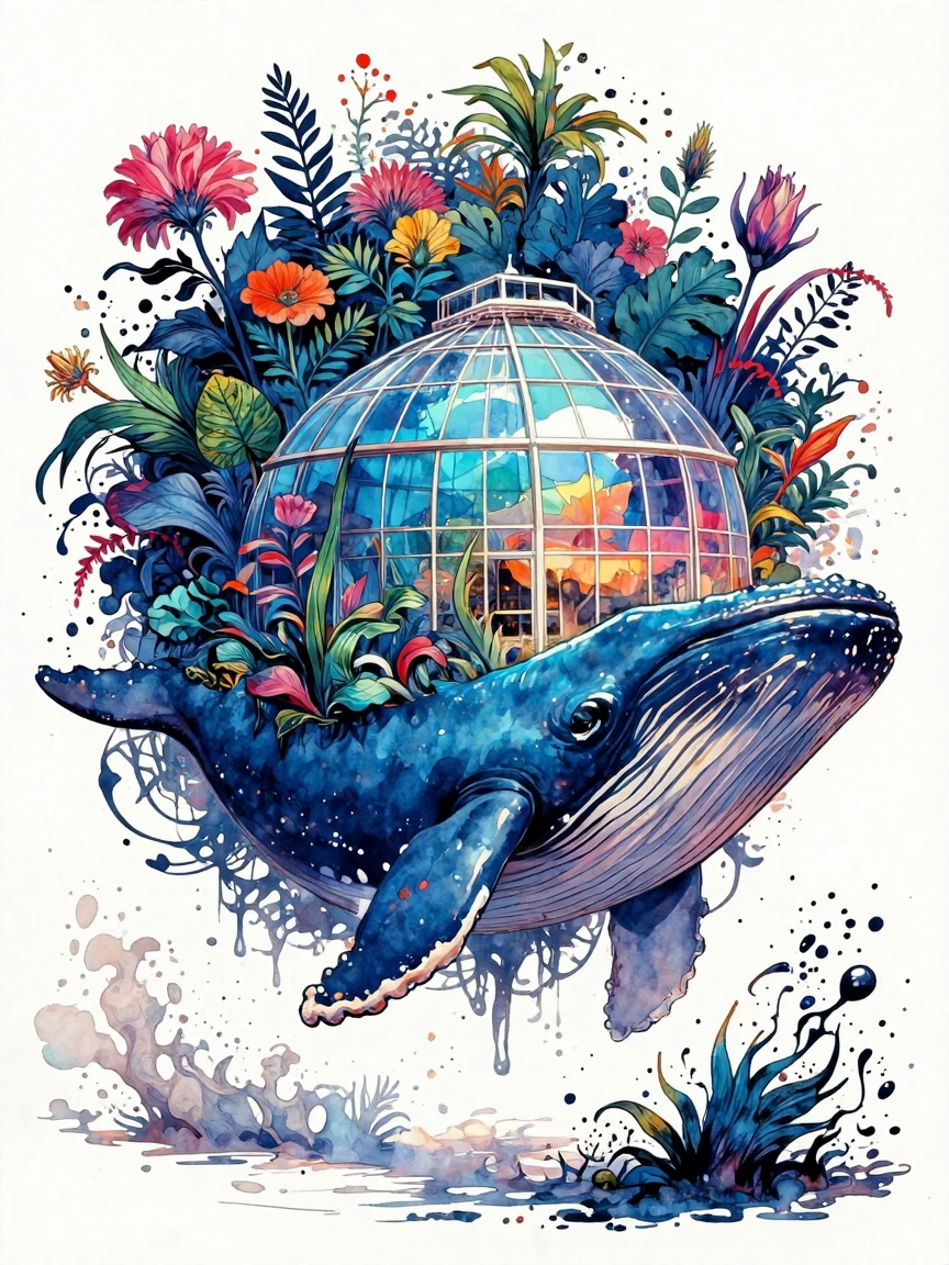 a greenhouse on the back of a whale