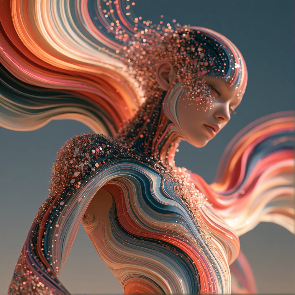 Sentient Ai in 2056, with epic detailed geometry, remembering the human it fell in love with, but heart broken they are gone