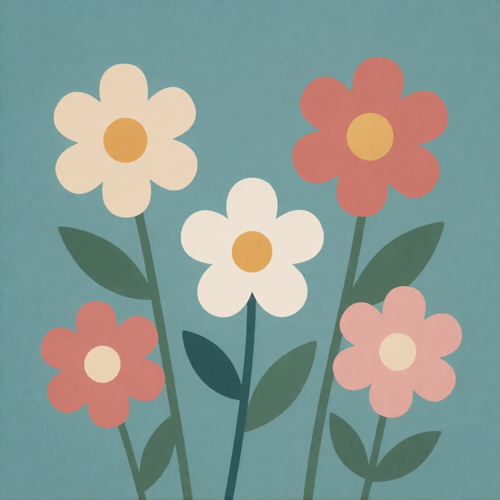 2d vector flowers, muted pastels only