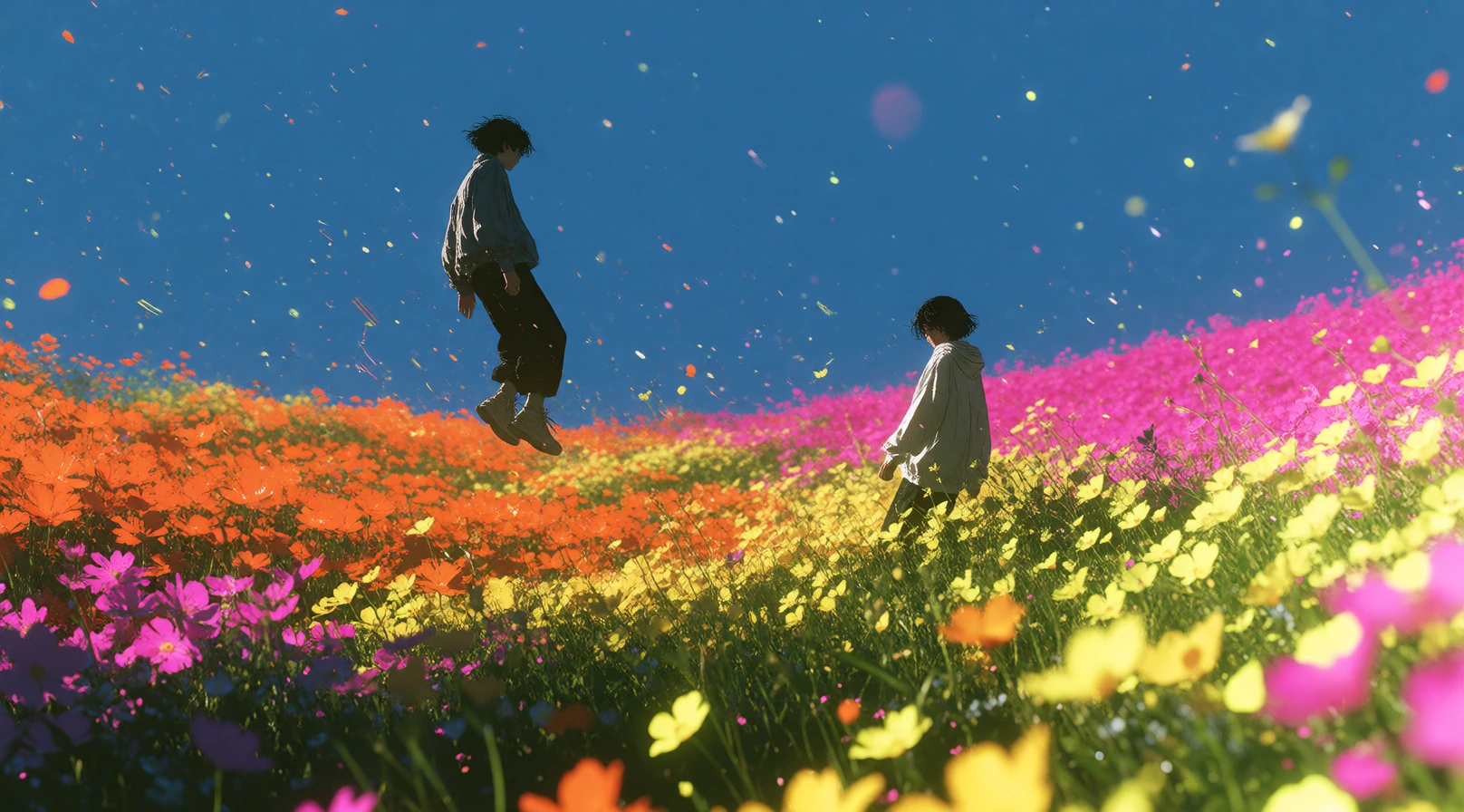 16:9 high-grade illustration, Mirrorize V4 pushed into raw avant-garde animation-cel territory, hand-drawn energy with bold imperfect black ink lines, massive dense detail, feels like a high-end animation studio piece made for a serious industry proj