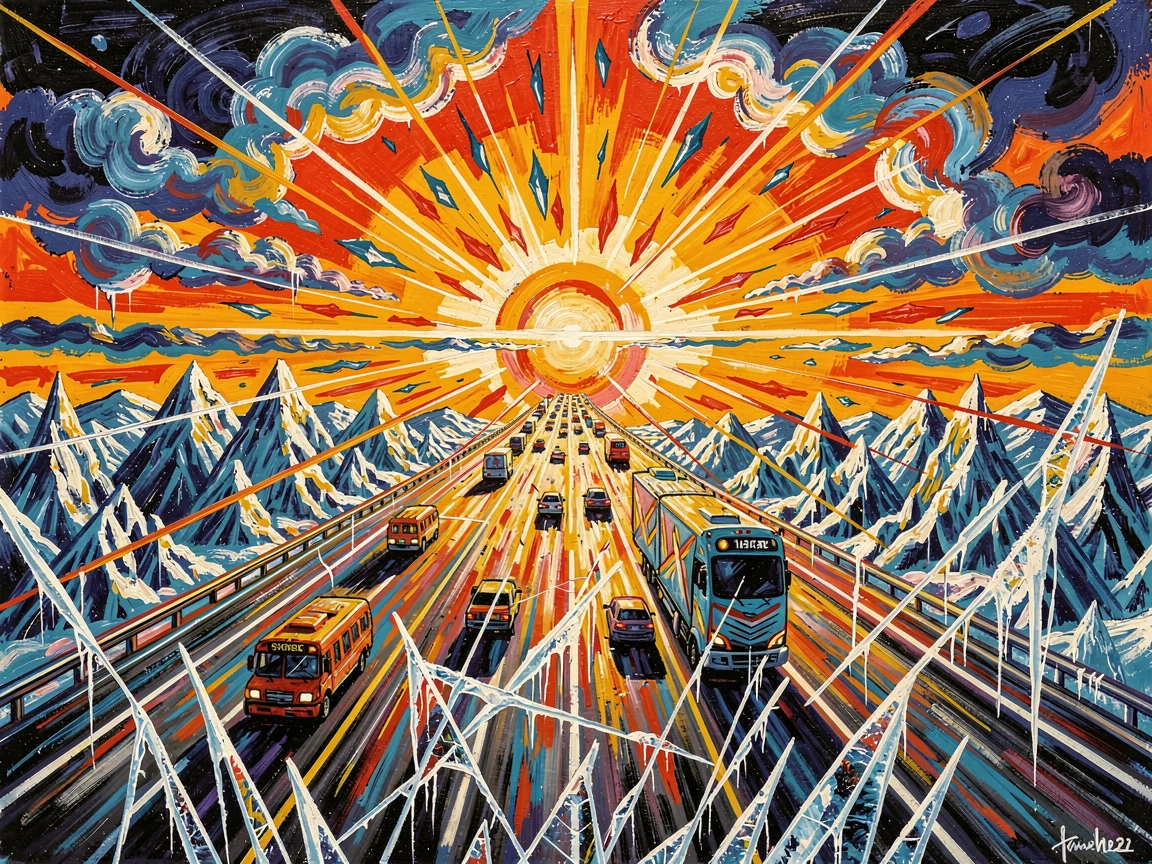 and at once I knew I was not magnificent Strayed above the highway aisle (Jagged vacance, thick with ice) I could see for miles, miles, miles