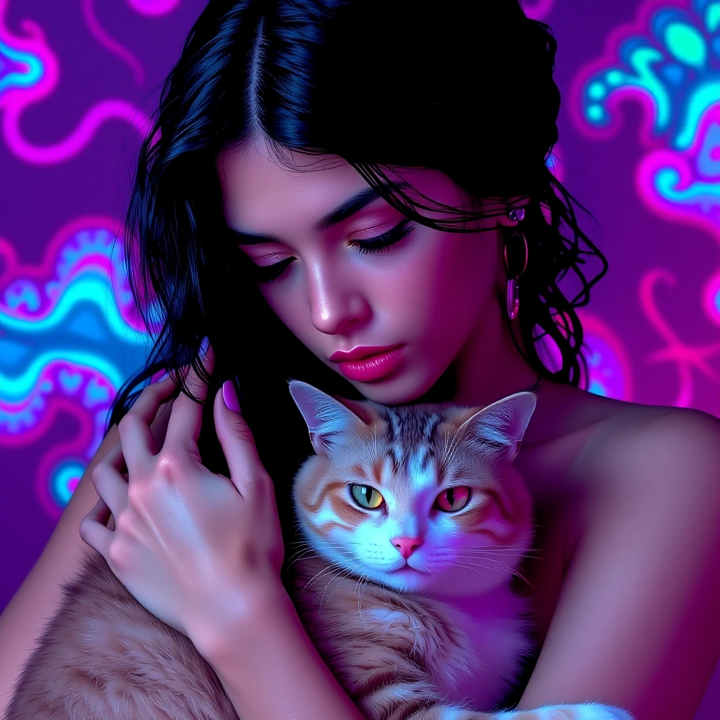 Dreamcore woman with her cat