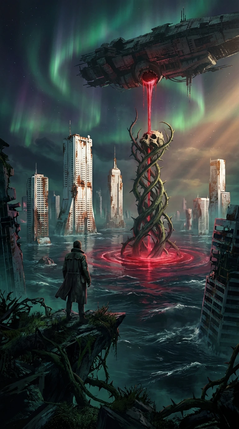 The vertigo of the abyss, the red kiss of the stars. On the grave of humanity, a flower of bone bloo…