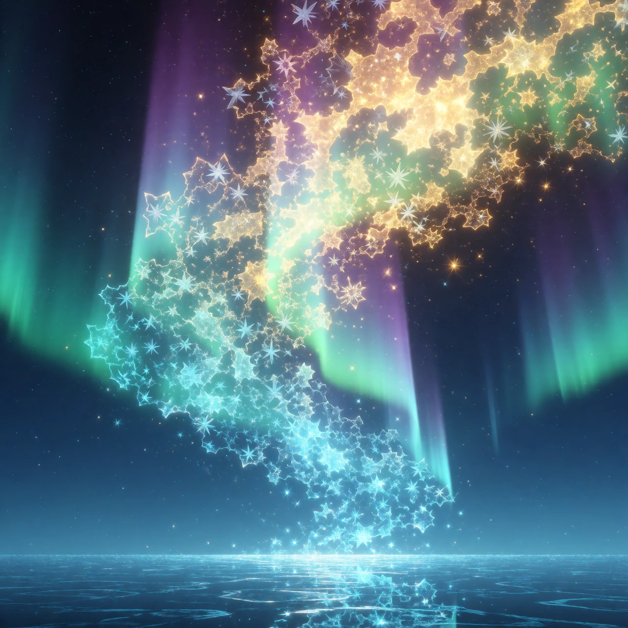 Aurora borealis dissolving into the luminiferous aether during the polar amelioration—a meditation on the celestial's vanishing act beneath the midnight sun's relentless aureate dominion, rendered in the spectral void where magnetic phantasms dissolv