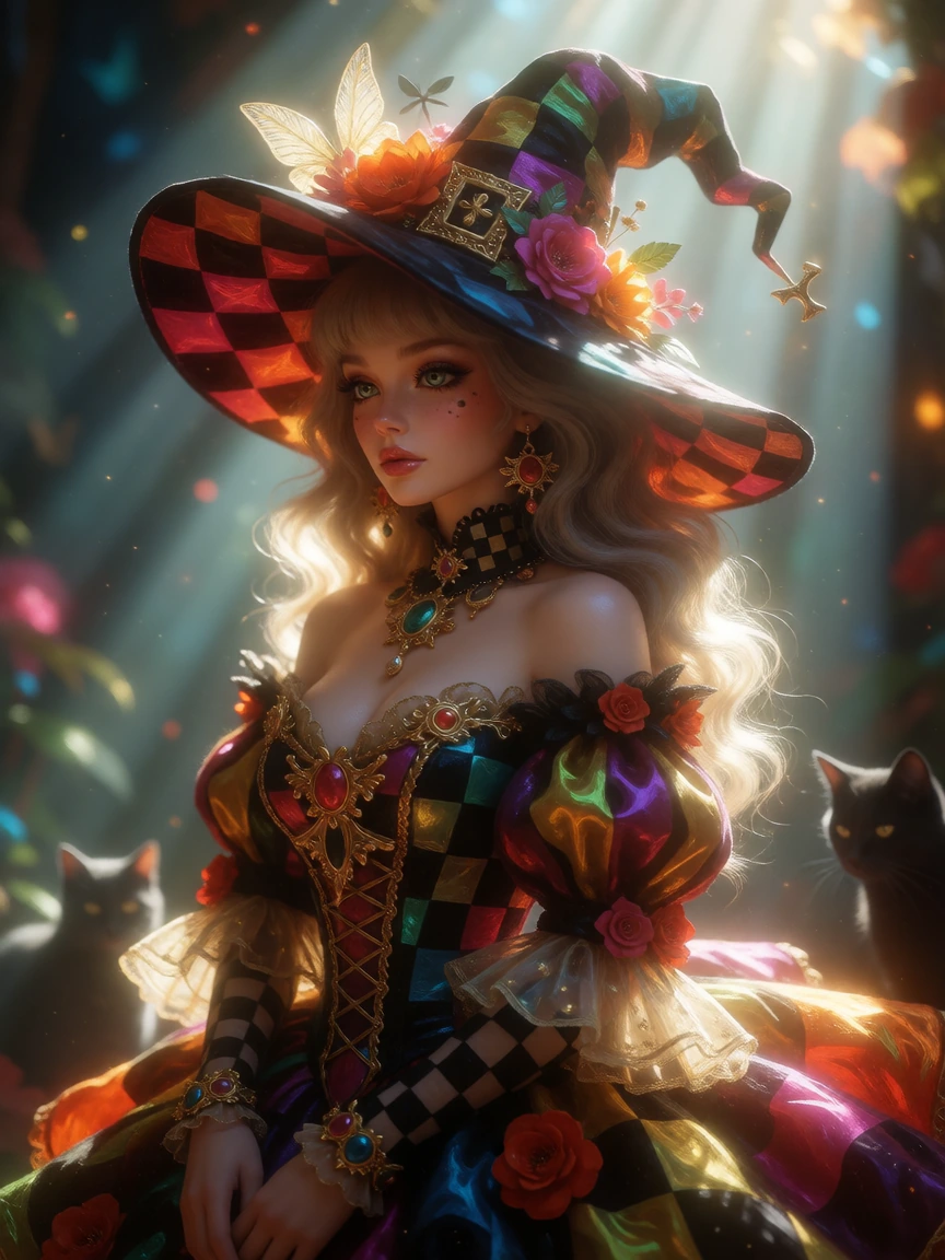 3d beautiful checkered witch