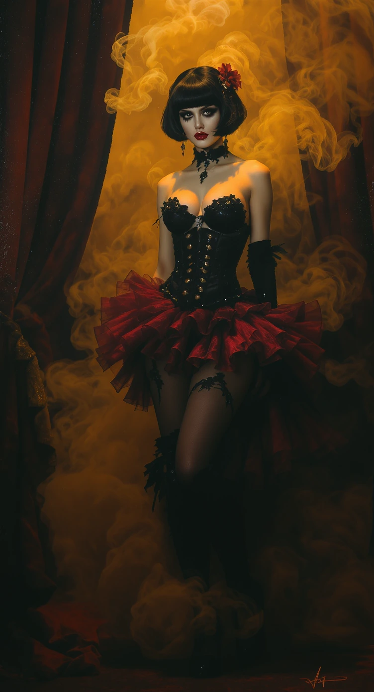 She is but a breath in the heart of the empty theatre, A scarlet shadow draped in tulle and oblivion…