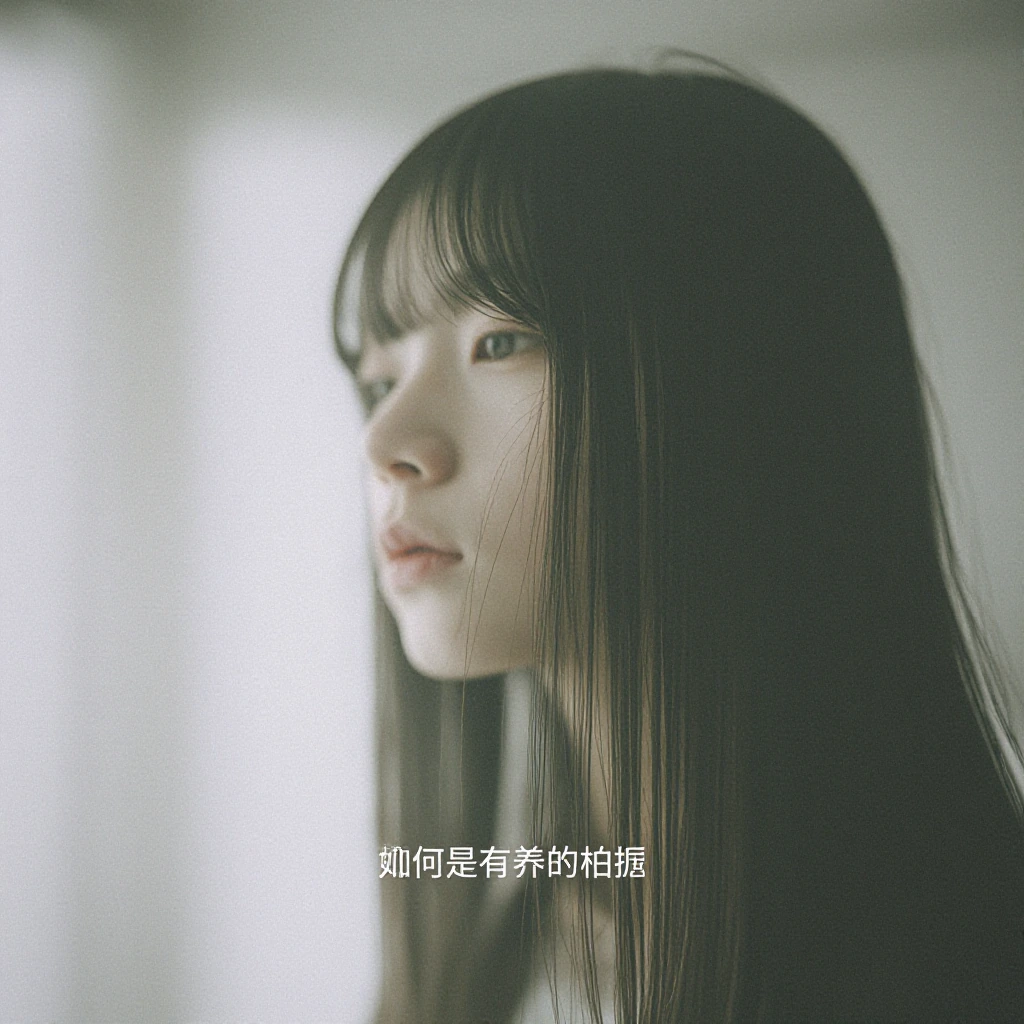 create ethereal portrait with minimal text using moody cinematic film-grain style