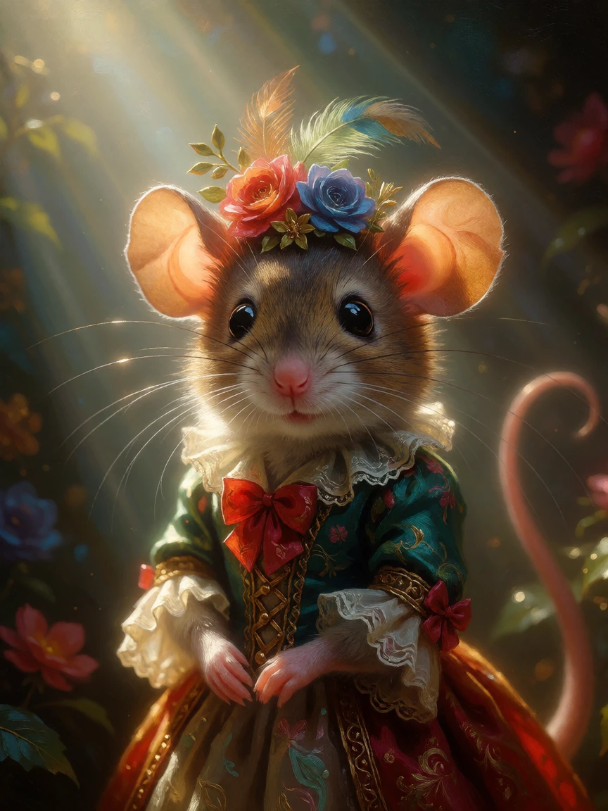 Cute painterly mouse in 1800s style Prairie outfit