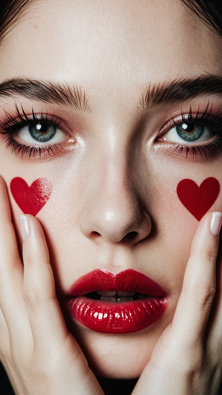 A woman chiseled features lips like queen of hearts and crazy eyes