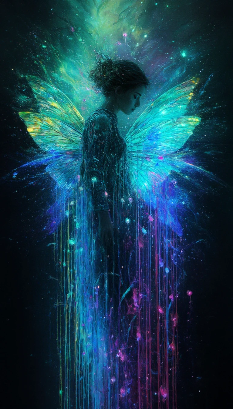 Woman tutonic bilateral color gradient shifted dynamic gloss bound standing cyber fantasyland dystopia euphoria