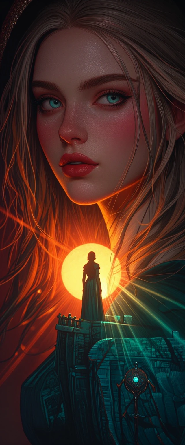 Silent lucidity, autumn colors fill this color palette with sharp contrasts and endlessly gradient hues of juxtaposed beauty, microscopically detailed. The warm light of evening bathes her silhouette standing at the edge of an equinox. A celestial eq