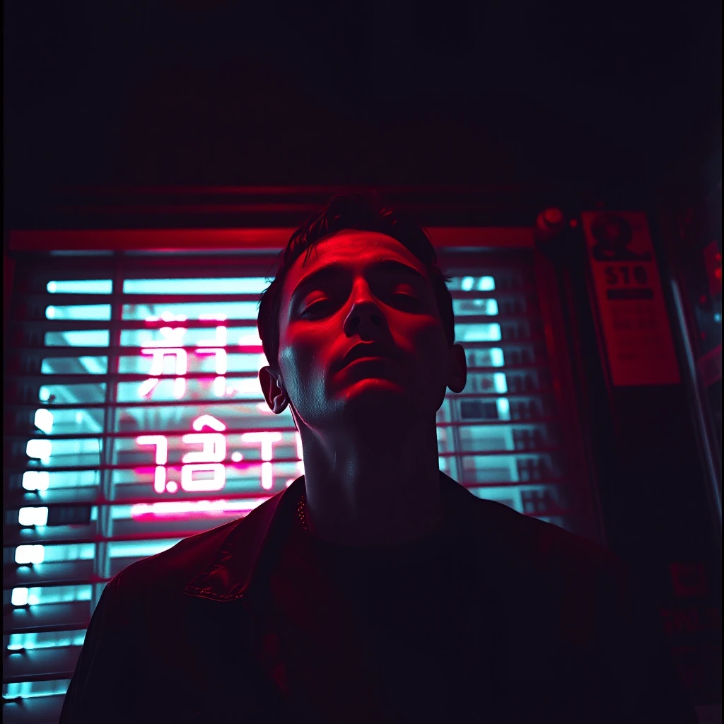 Shot on Kodak Portra 400 pushed one stop, 35mm film noir. Hasselblad 500C/M with 80mm Zeiss Planar f/2.8. Single overhead practical casts razor veneti