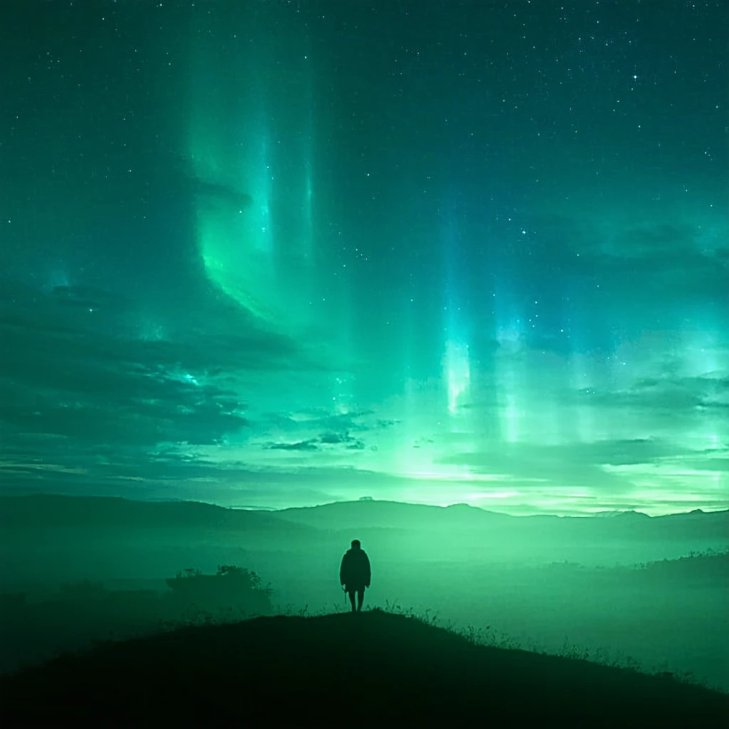 generate atmospheric dreamscape with lone character using ethereal midjourney style