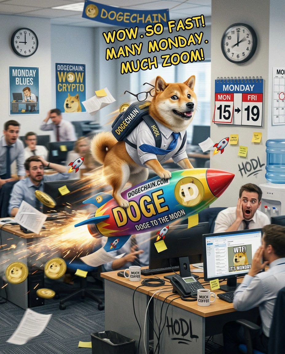 Monday flying by, DOGE Shiba Inu, Dogechain, meme-ish, funny