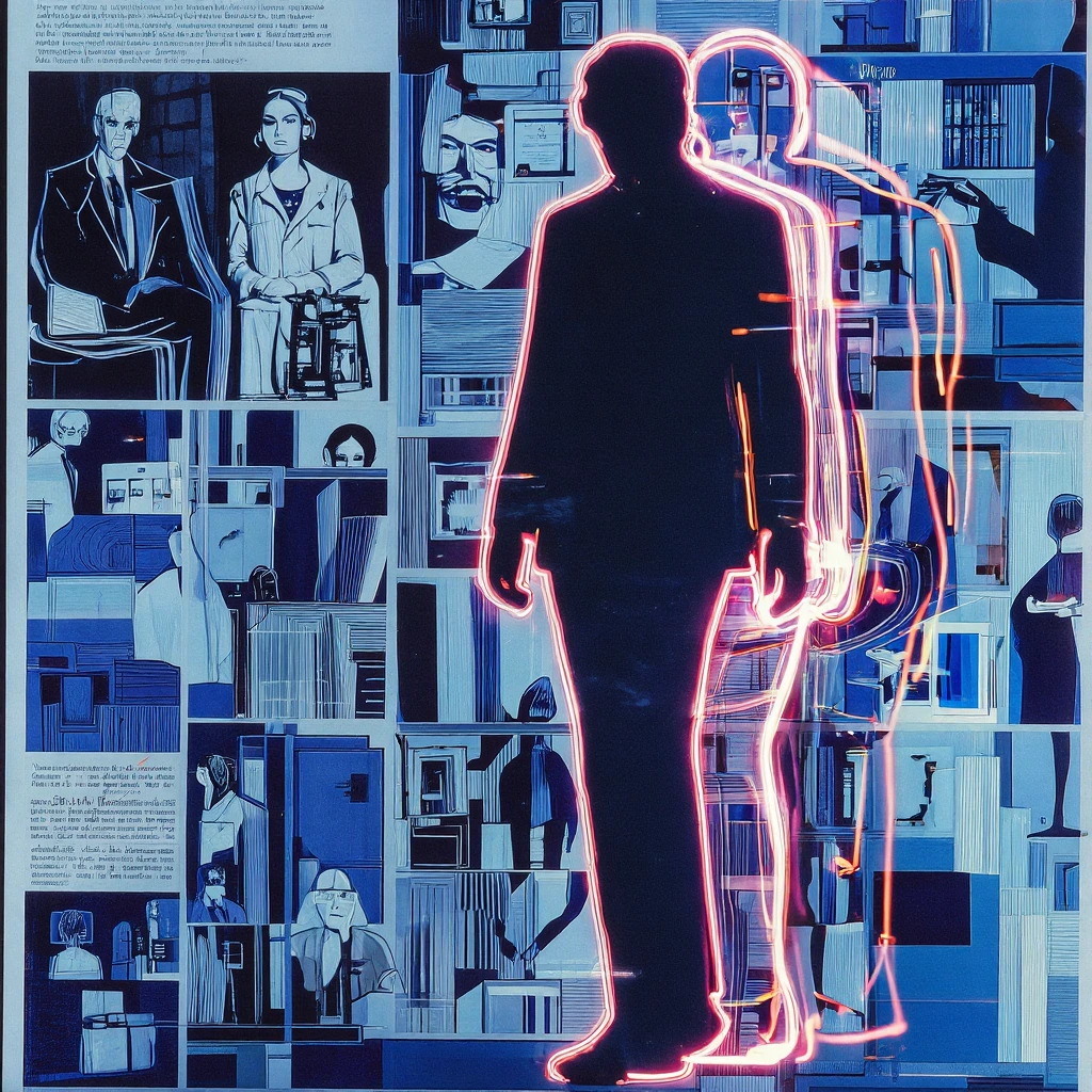 photography in the style of detailed hyperrealism , cinematic composition,multiexposure,surreal,neon outline silhouette,light trails ,Taro Okamoto,Nan