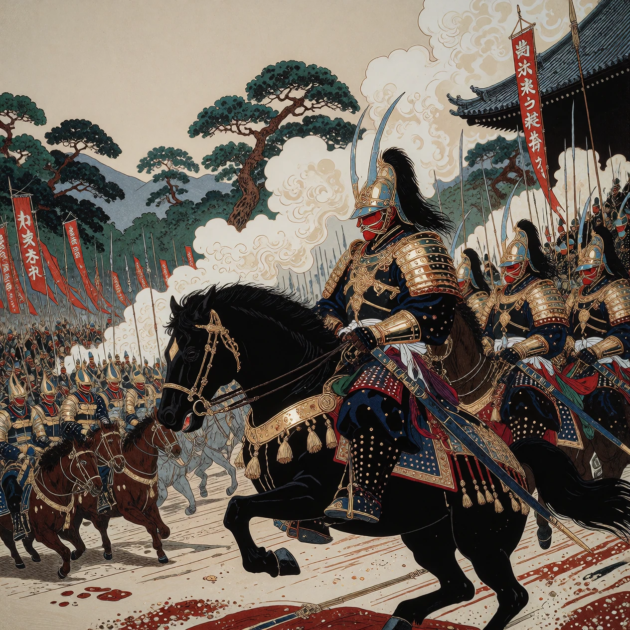 Battle of Sekigahara. In a UKIYO-E Style.
