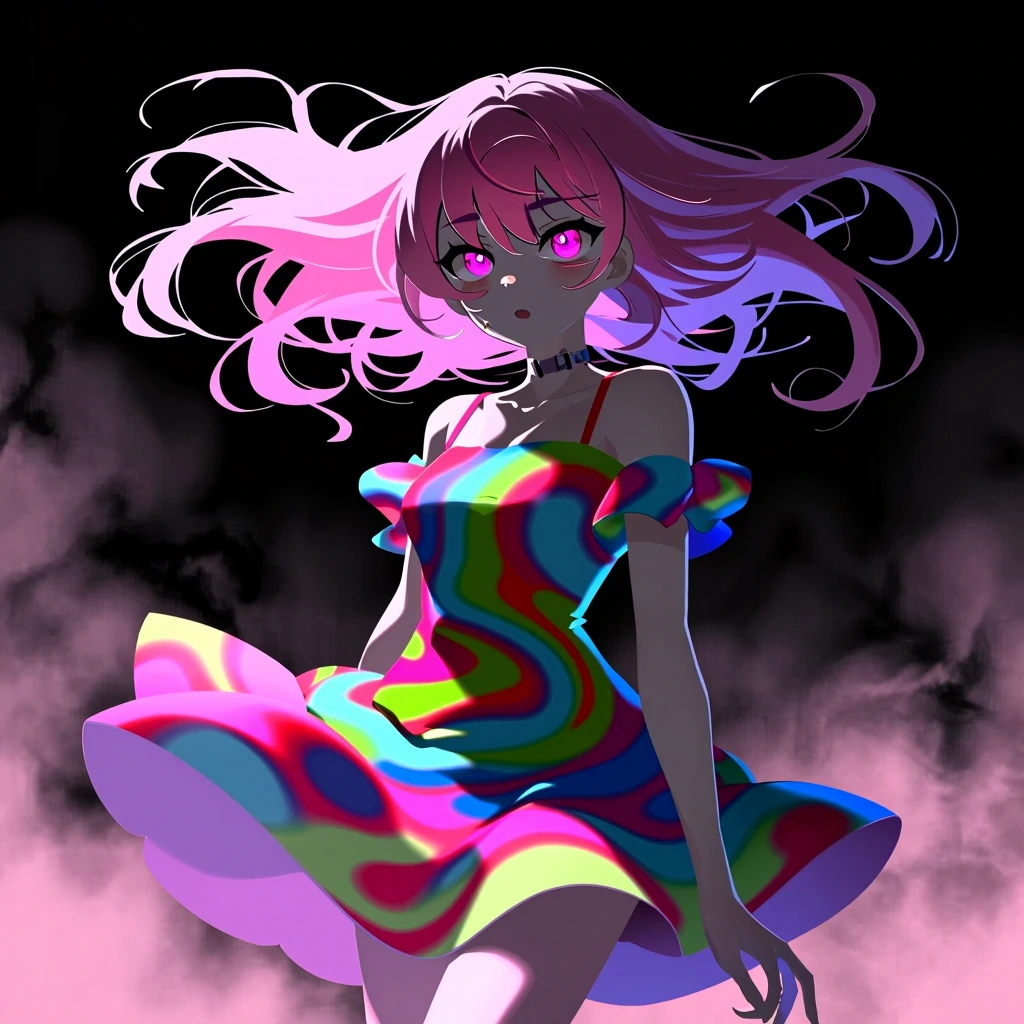masterpiece, best quality, amazing quality,,, skullxd, 1girl, pink hair, pink eyes,dress