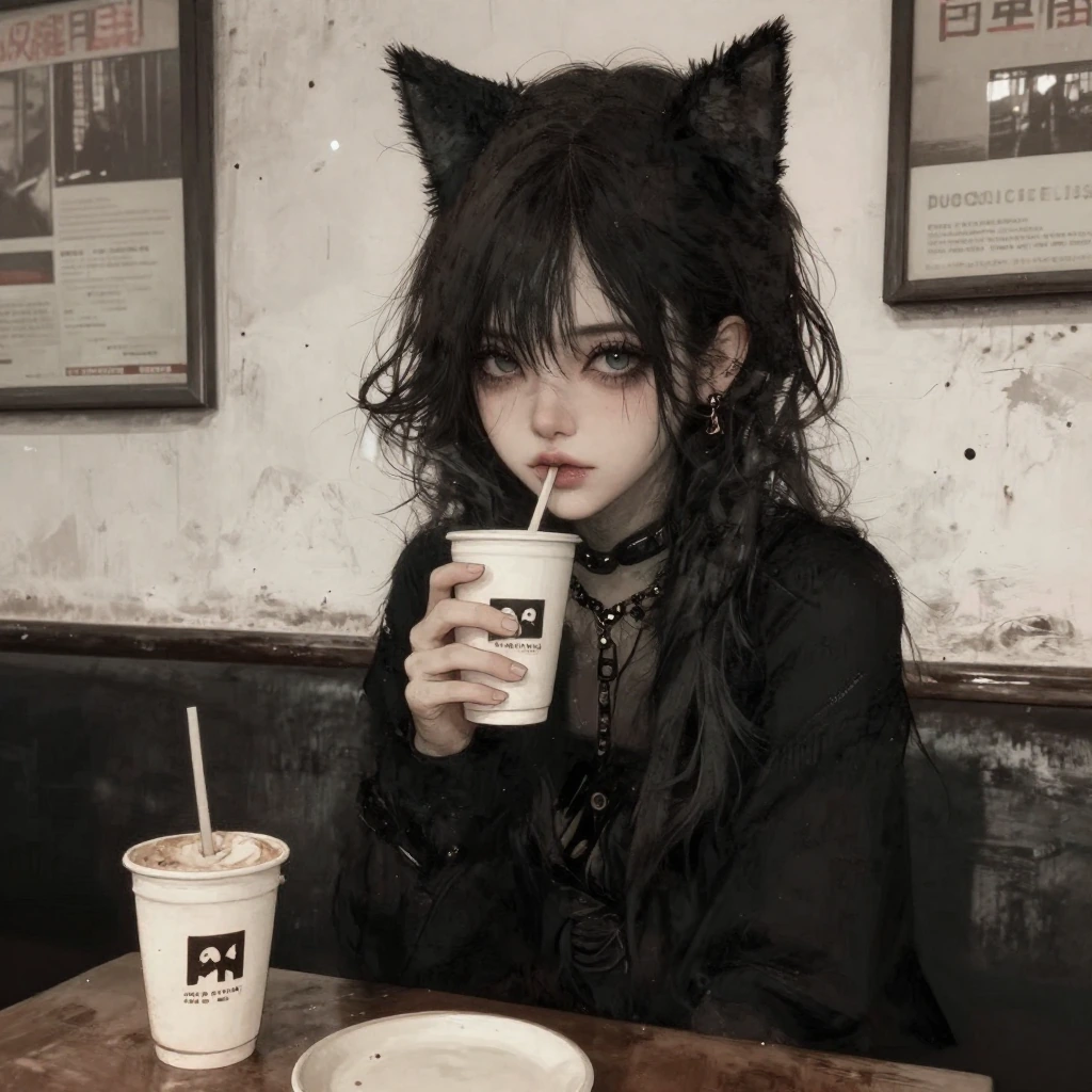 Goth, coffee, cat girl