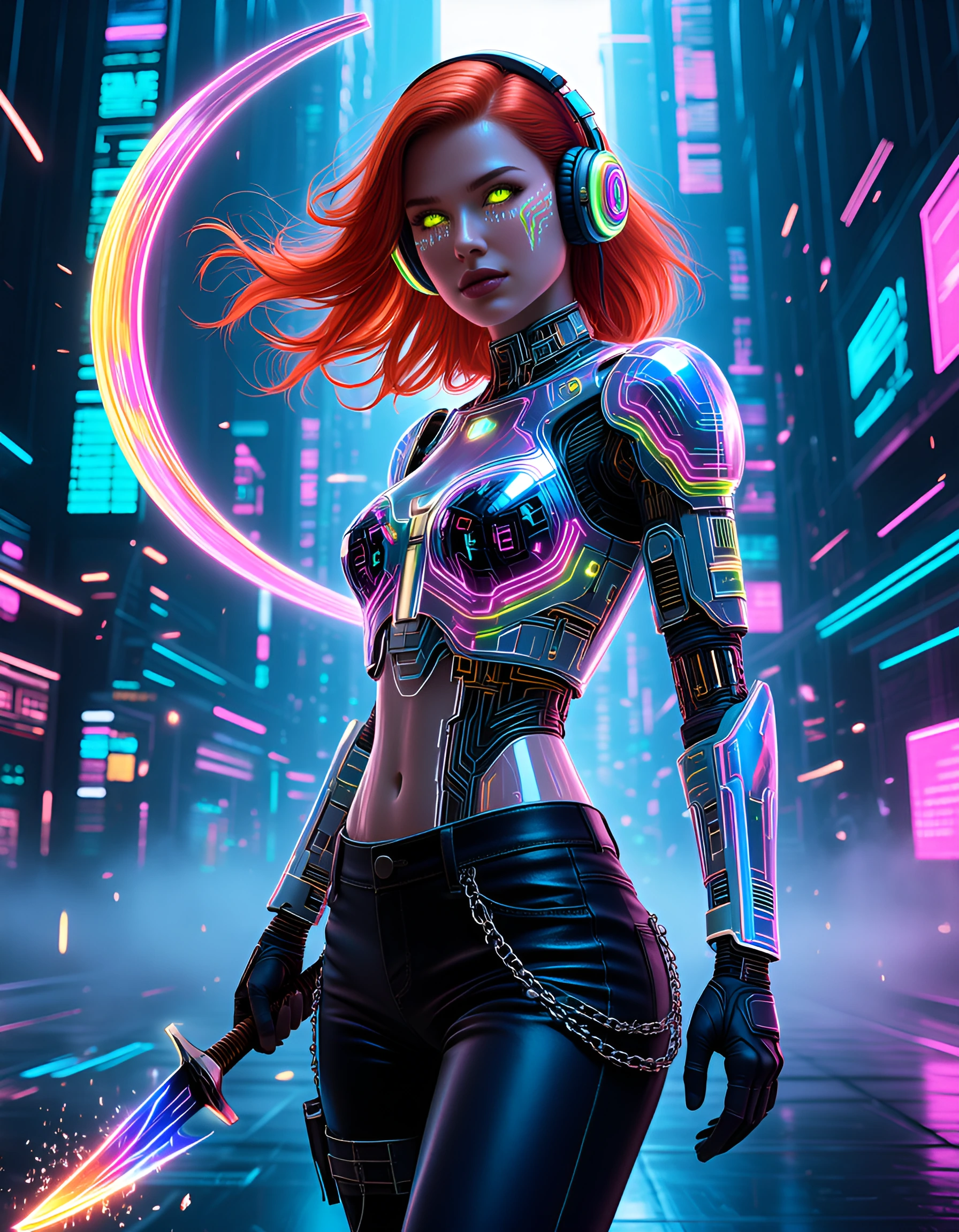 A vertical 2:3 full-body hero portrait of Stunning mid-20s female Social Media Manager, cascading copper-red hair with golden highlights, emerald gree