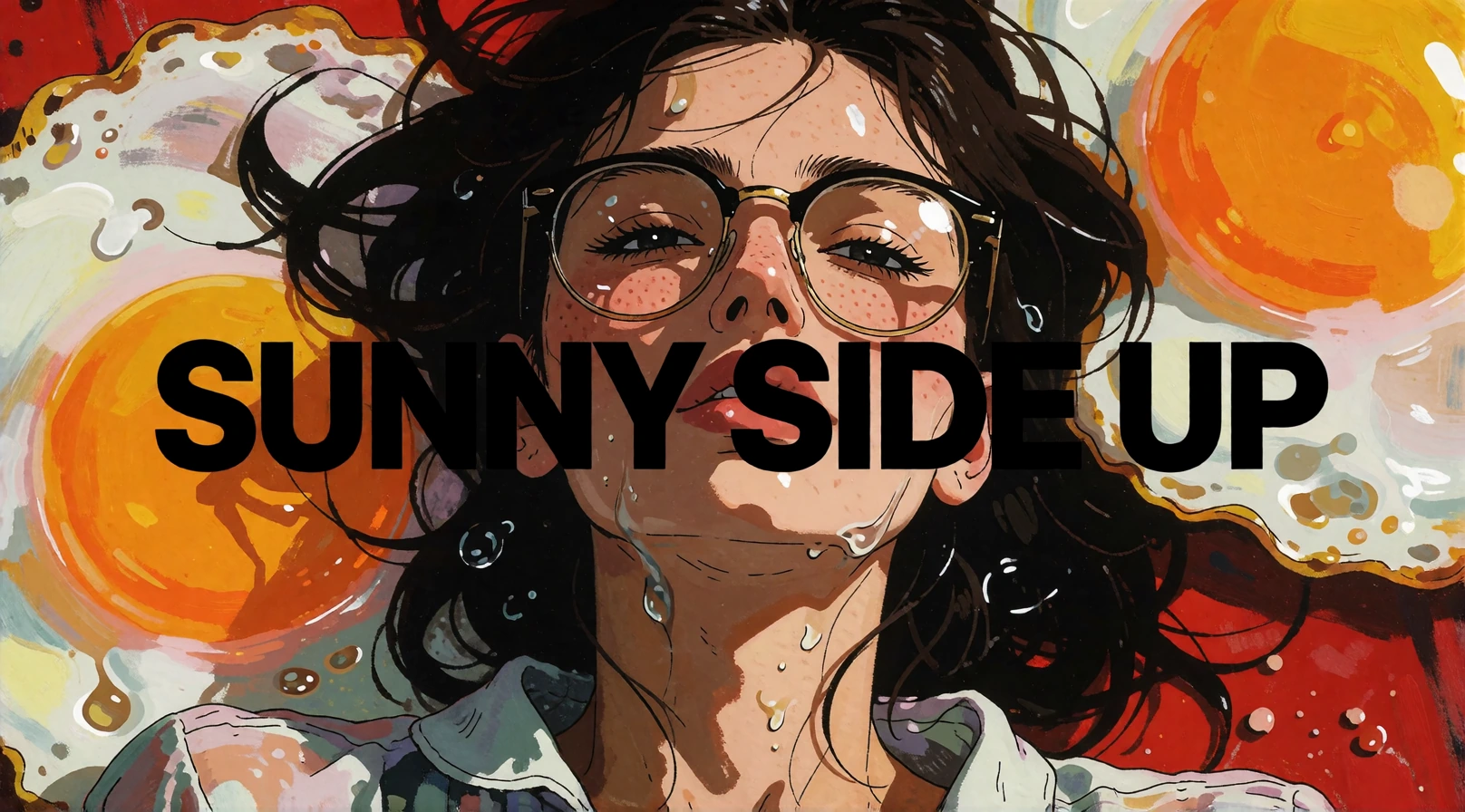 16:9 high-grade illustration, Mirrorize V4 pushed into raw avant-garde animation-cel territory, hand-drawn energy with bold imperfect black ink lines, massive dense detail, feels like a high-end animation studio fashion editorial still made for a ser