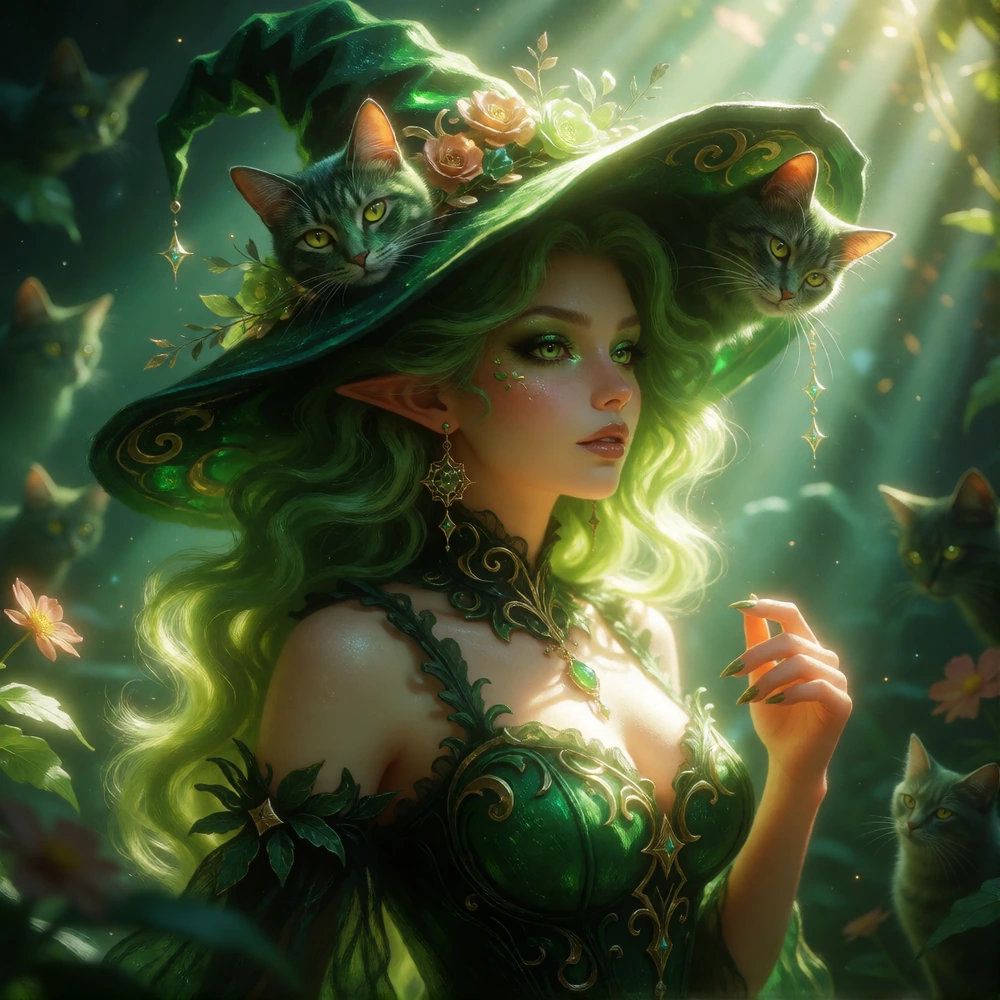 3d beautiful green witch