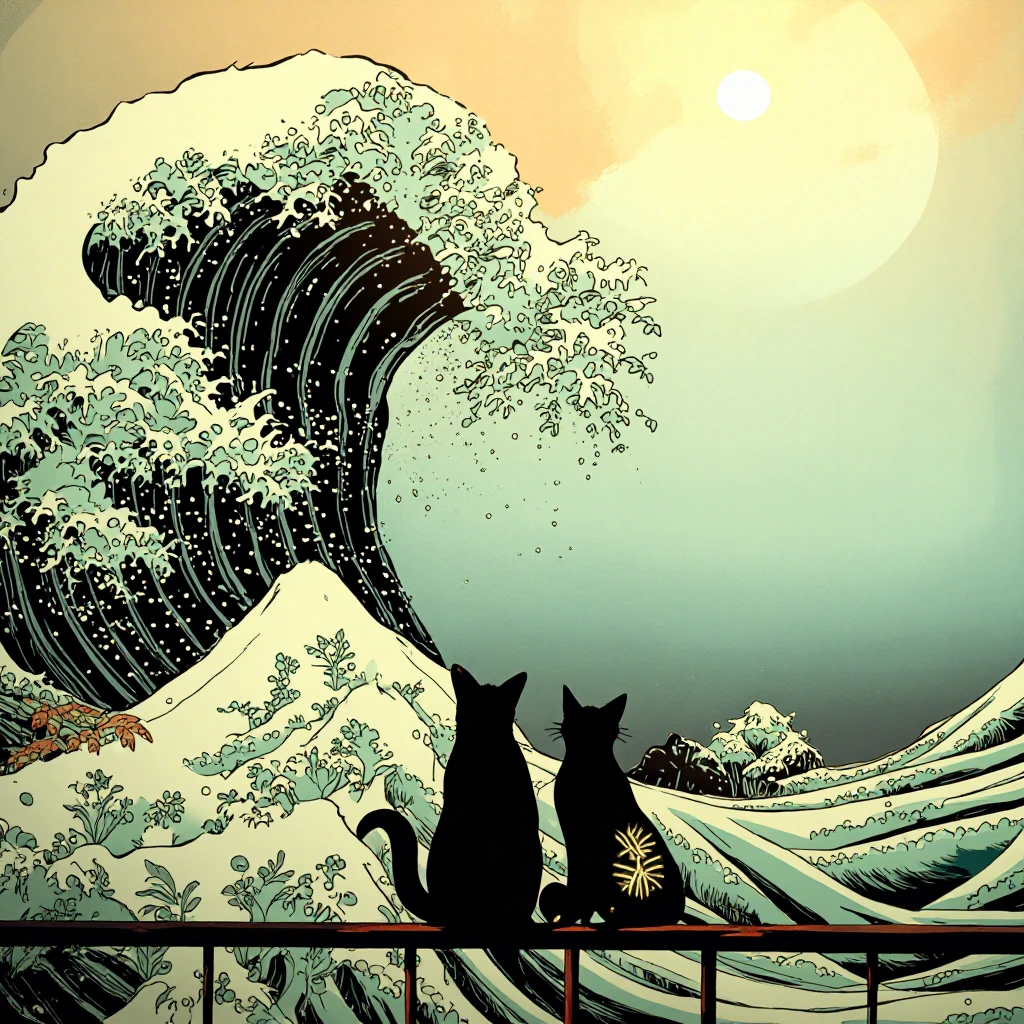 Two cats on a fence