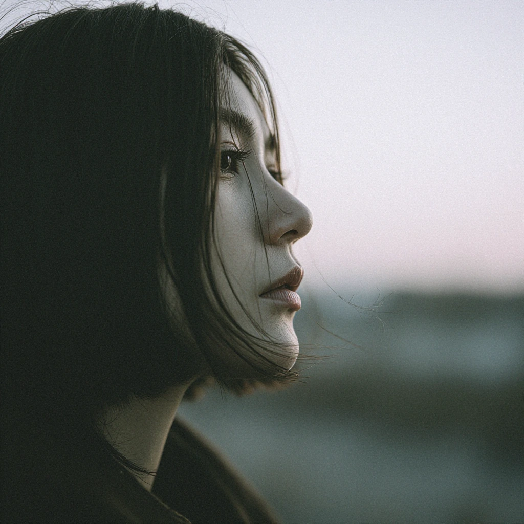 cinematic portrait of a solitary figure at dawn, soft light, poetic mood