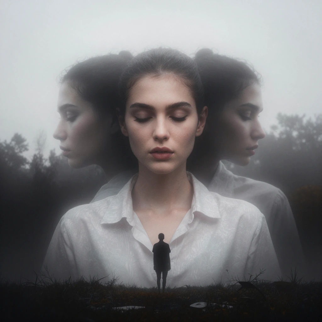 a beautiful human figure layered and ghosted, appearing in multiple sharp positions within the same…