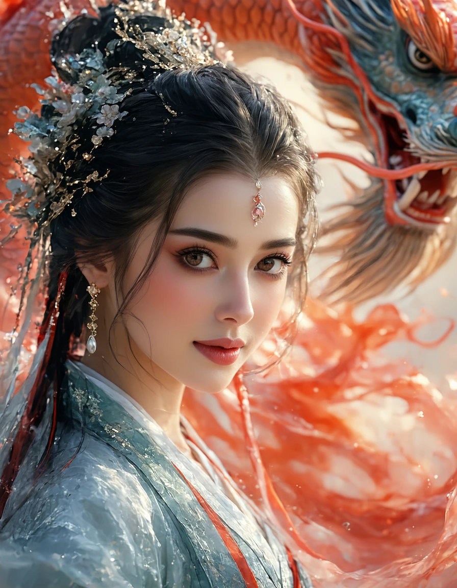 Beautiful Woman and dragon, colorful
