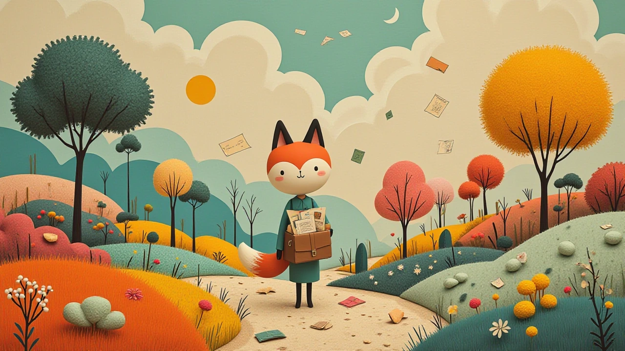 Cinematic framed live-action keyframe in a brand new avant-garde fusion of high-end Wes Anderson stop-motion animation aesthetics and abstract color field painting, blended with surreal dream logic and imperfect dream-like physics. The style combines
