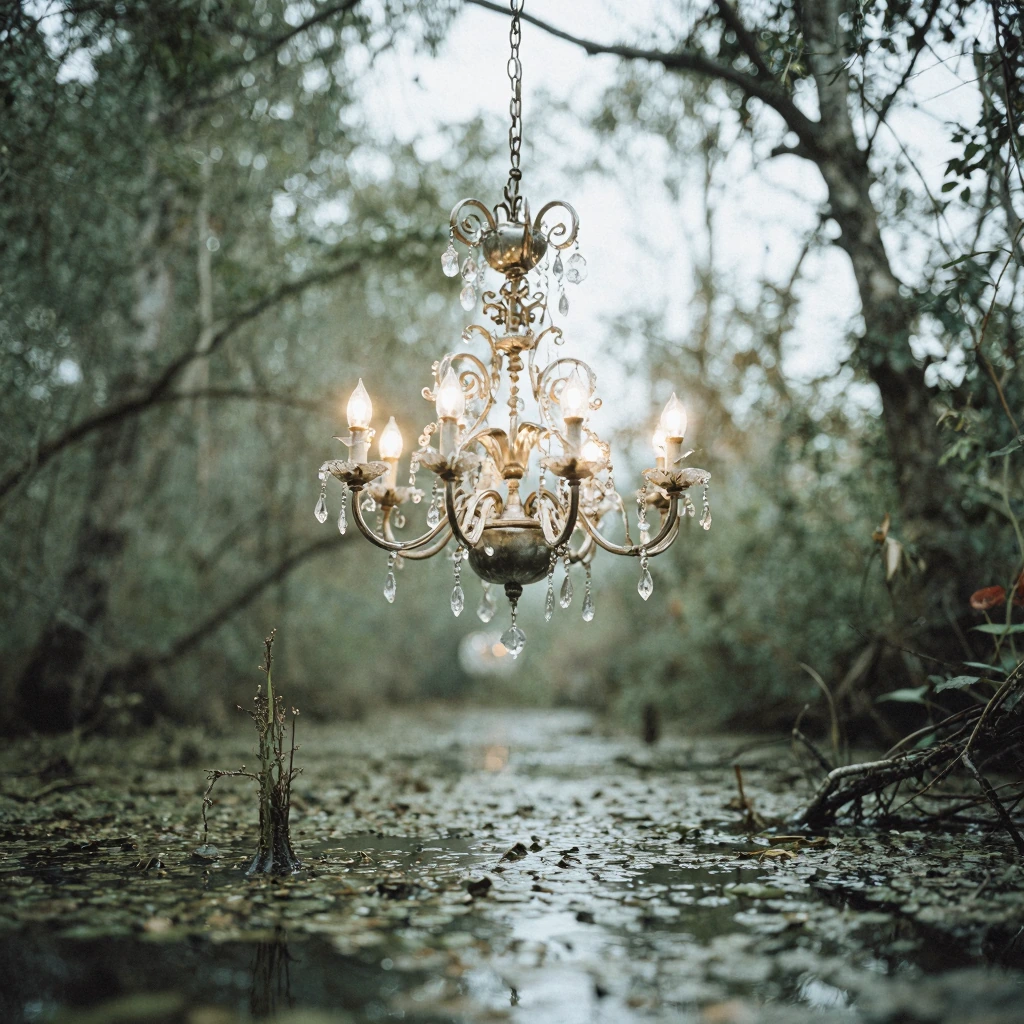 a chandelier growing out of a swamp
