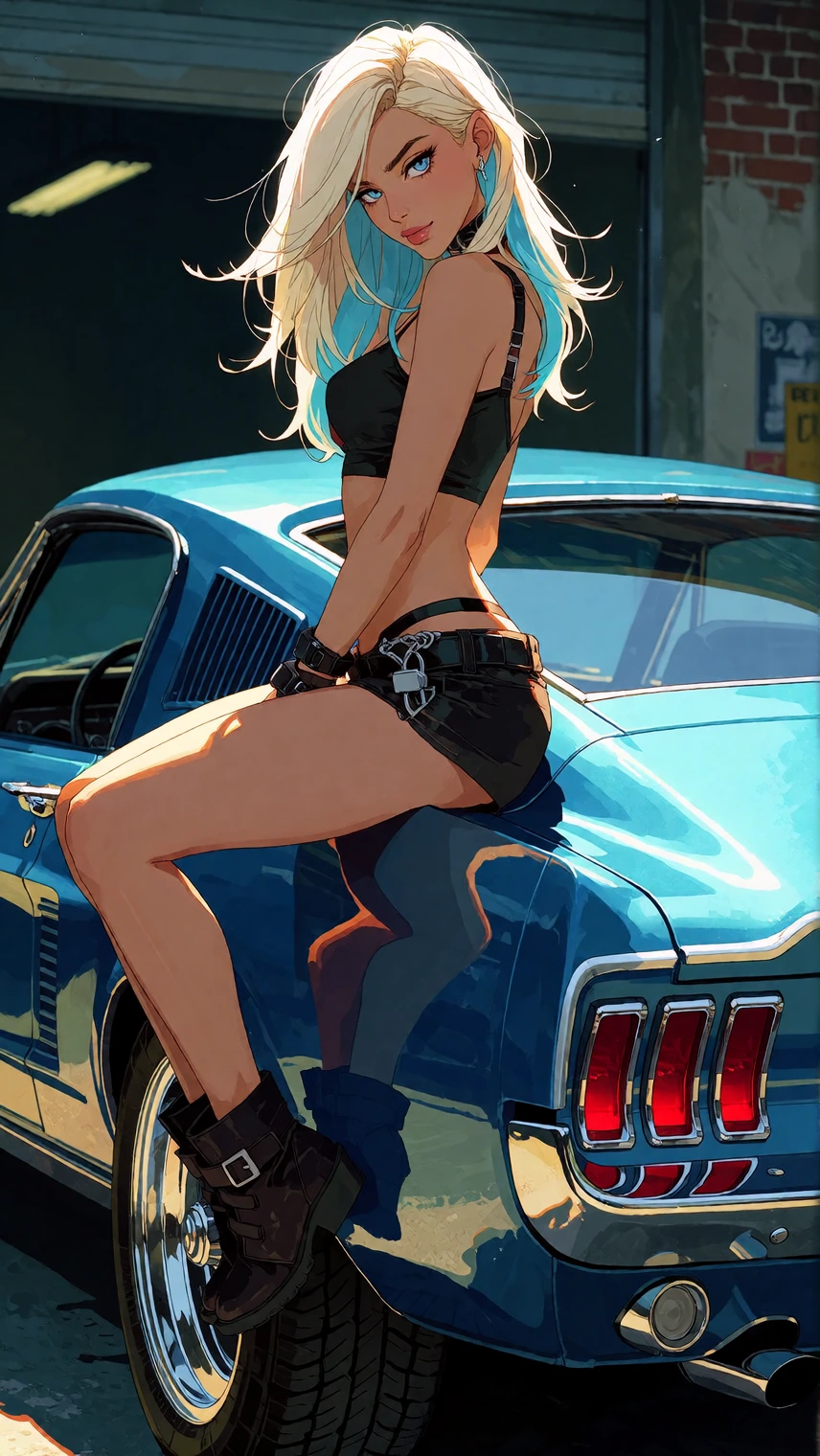 Masterpiece, best quality, ultra-detailed 8K cinematic semi-realistic anime, highly detailed glossy skin with subsurface scattering and natural sheen, sharp material rendering, strong cinematic lighting with rim light, refined color grading, perfect