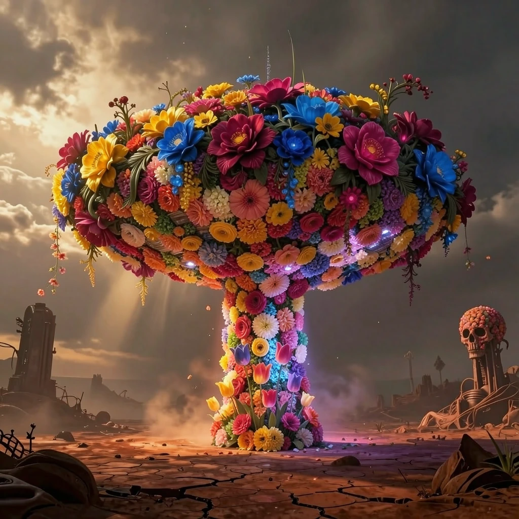 I do not want to see any metal of the spacecraft, it has to be like it is entirely made of flowers