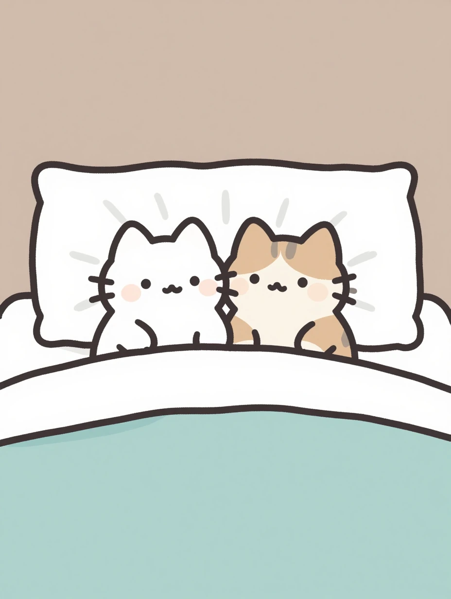 cute tiny drawn cats snuggling in bed hand drawn minimal simple tiny