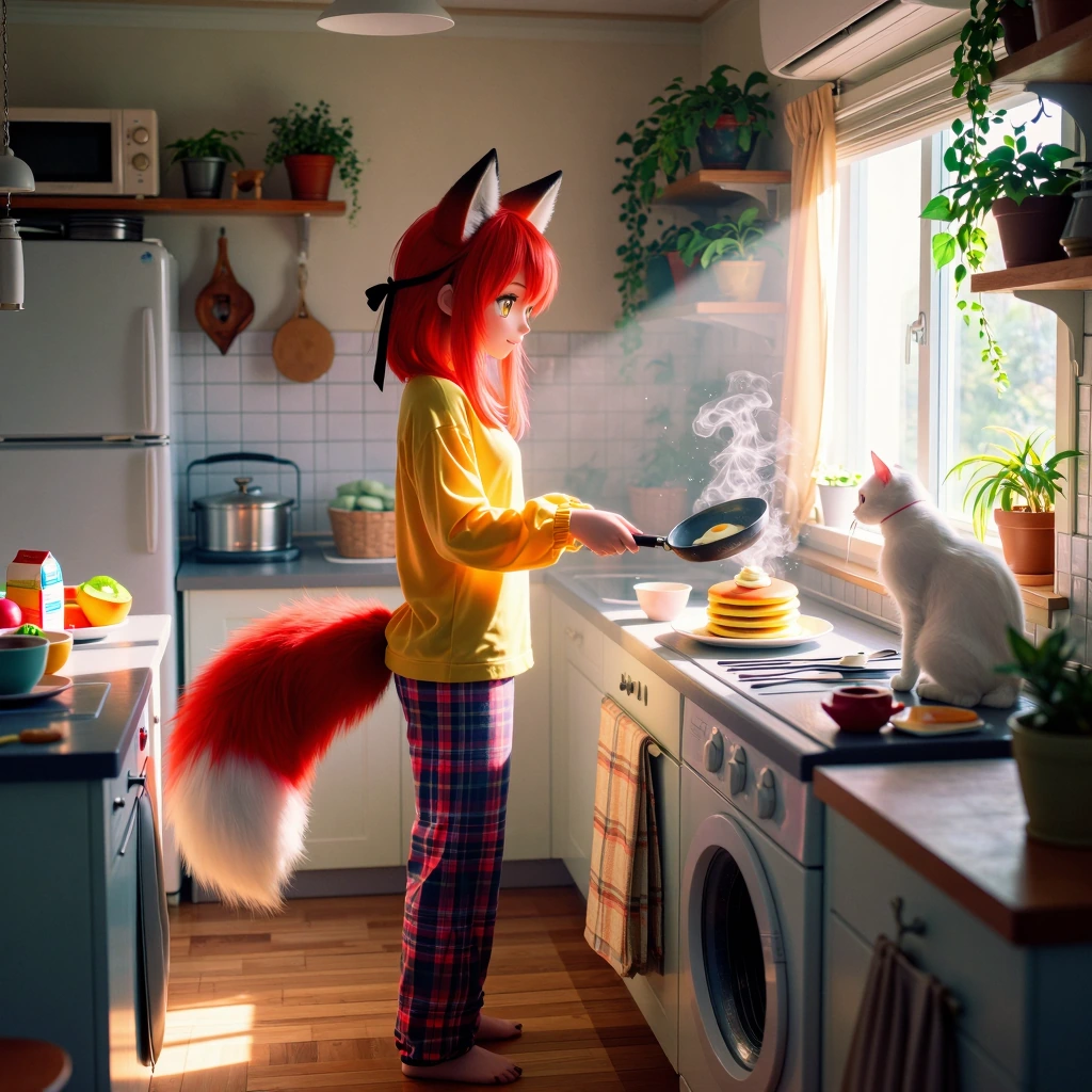 newest, score 9, score 8, best quality, masterpiece, highres, absurdres, @fuzichoco, fox girl, red hair, two side up, hair between eyes, medium hair, 