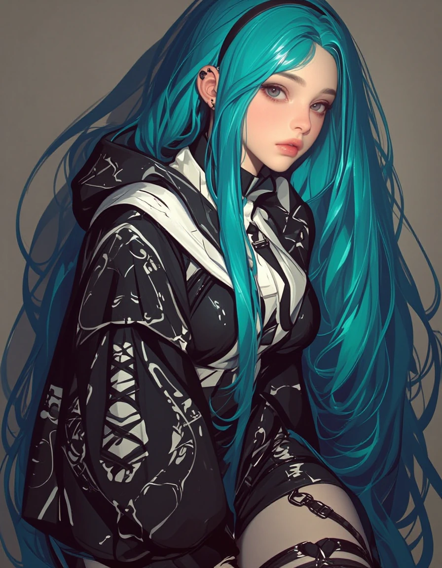This artwork features an ethereal figure with a dynamic pose, exuding a sense of mystery and intrigue. The character is depicted with vibrant, flowing