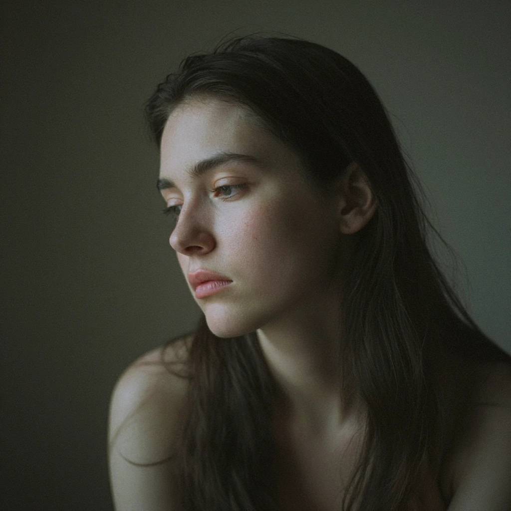 figure dissolving into blue silence, grained like memory